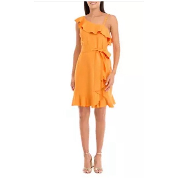 Karl Lagerfeld Paris Women's One Shoulder‎ Dress In MRDMLDE Size 4 Ruffle - Picture 1 of 13